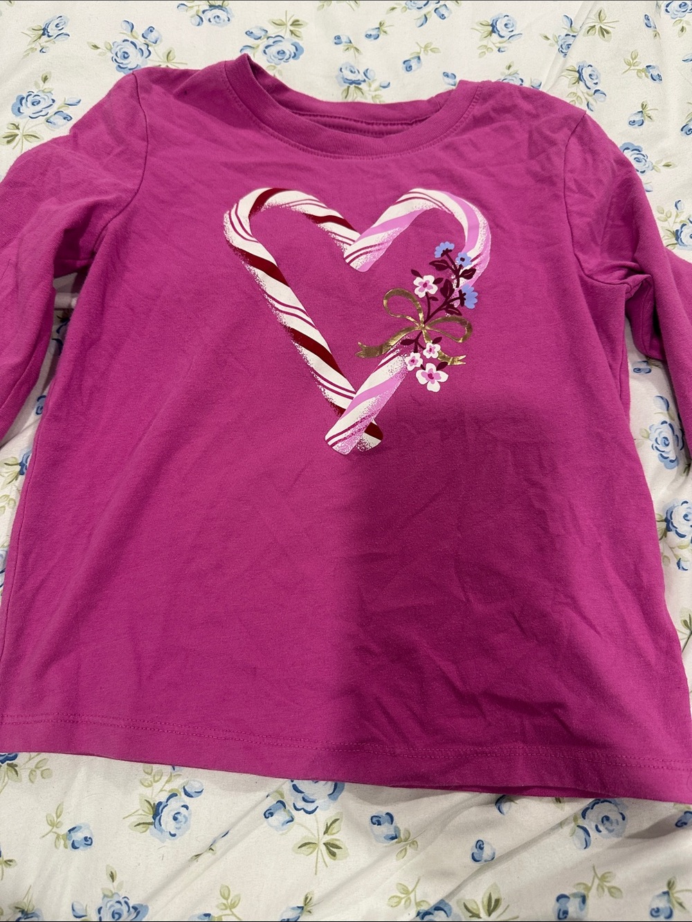 Girls' Magenta Heart Candy-Striped Long Sleeve Tee